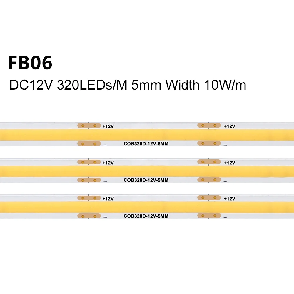 VST 5 мм DC 12 V24V COB Светодиодная лента 3000kK 4000K 5000K 6500K Водонепроницаемая Гибкая полоса для освещения шкафа