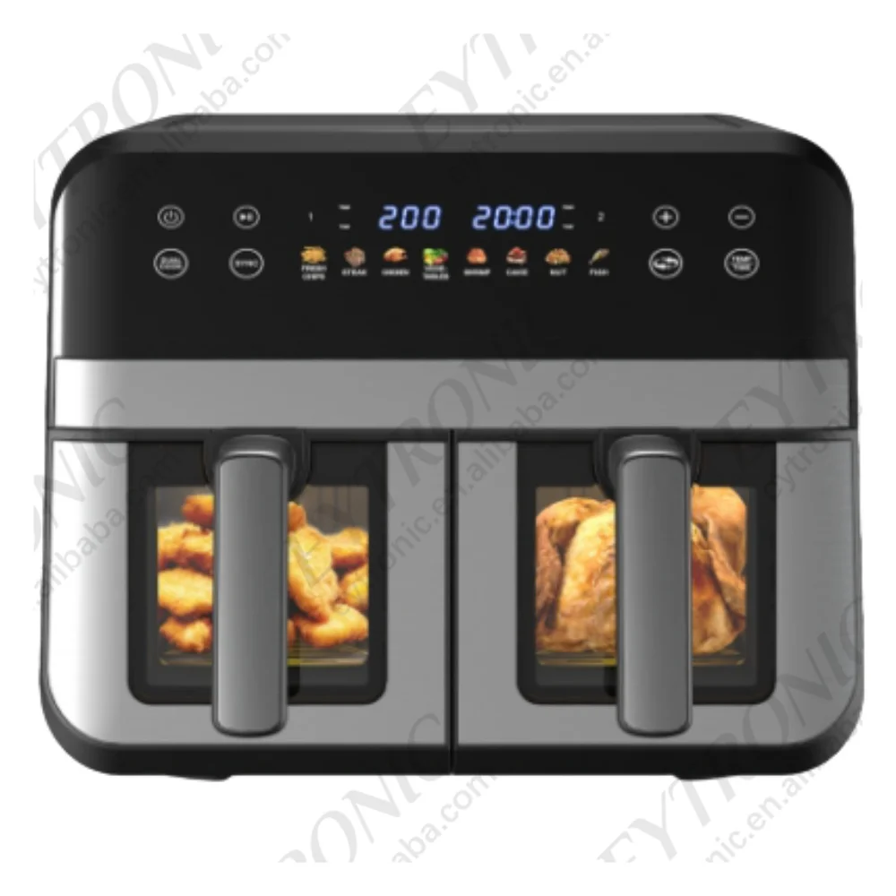 Newest LED Multicolored Screen 8L 9L 10L 11L XXL Visible Deep Dual Basket Air Fryer Oven with Low Frame Frequency and no Flicker
