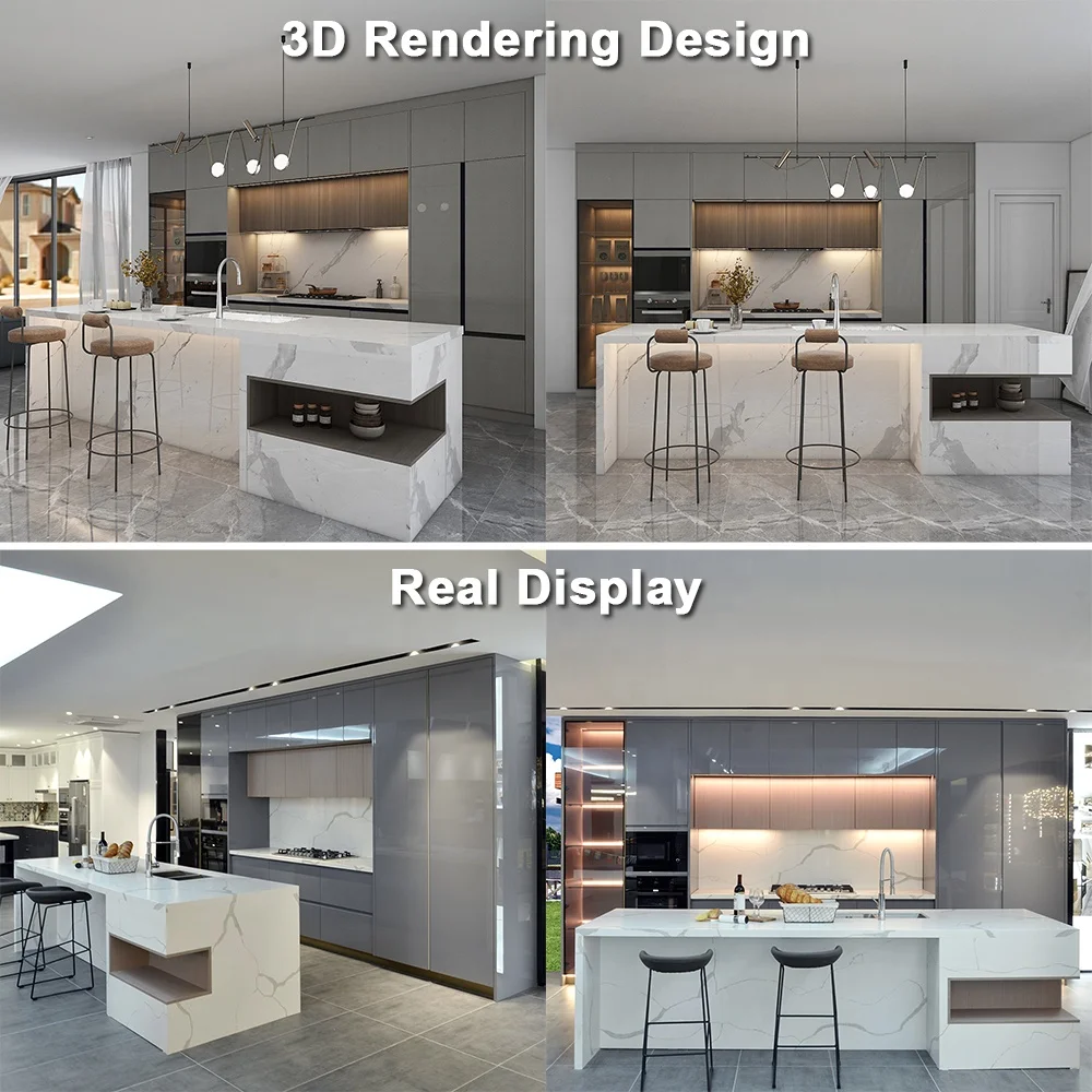 PA China assemble lacquer wood modern home kitchen cabinet set complete