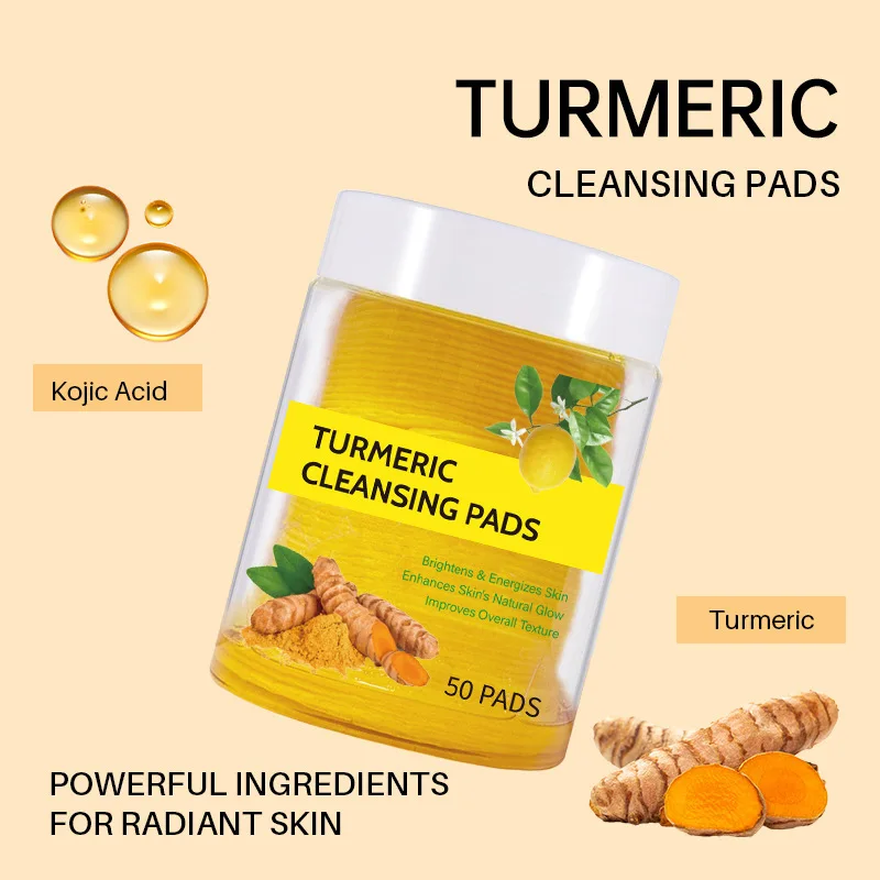 Hot Selling Kojic Acid Turmeric Cleansing Pads Private Label Exfoliating Cleansing Facial Pads