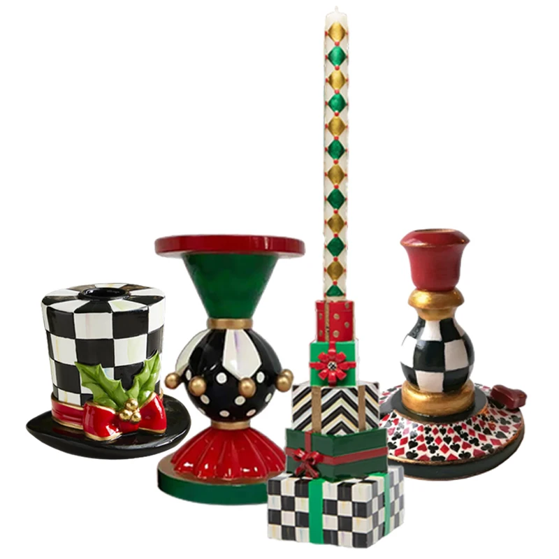 Custom resin jolly holiday wonderland candle stand Christmas gift pillar candlestick holder