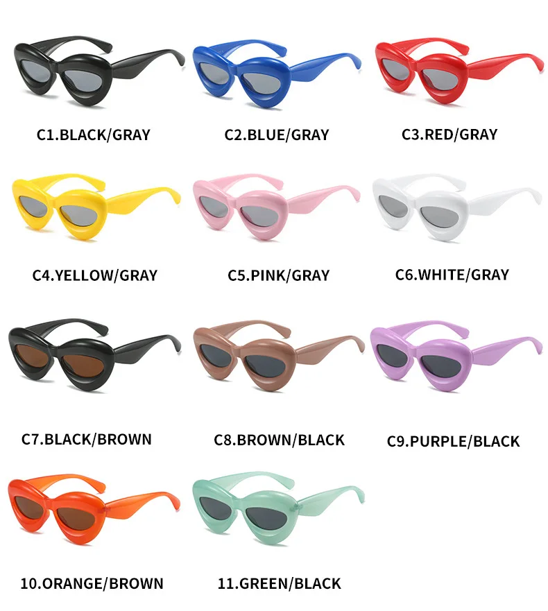 Gafas De Sol Hip Hop Luxury Brand Inflated Oval Sunglasses Women 2024 Lip-Shaped Sun Glasses Thick Frame Inflated Sunglasses