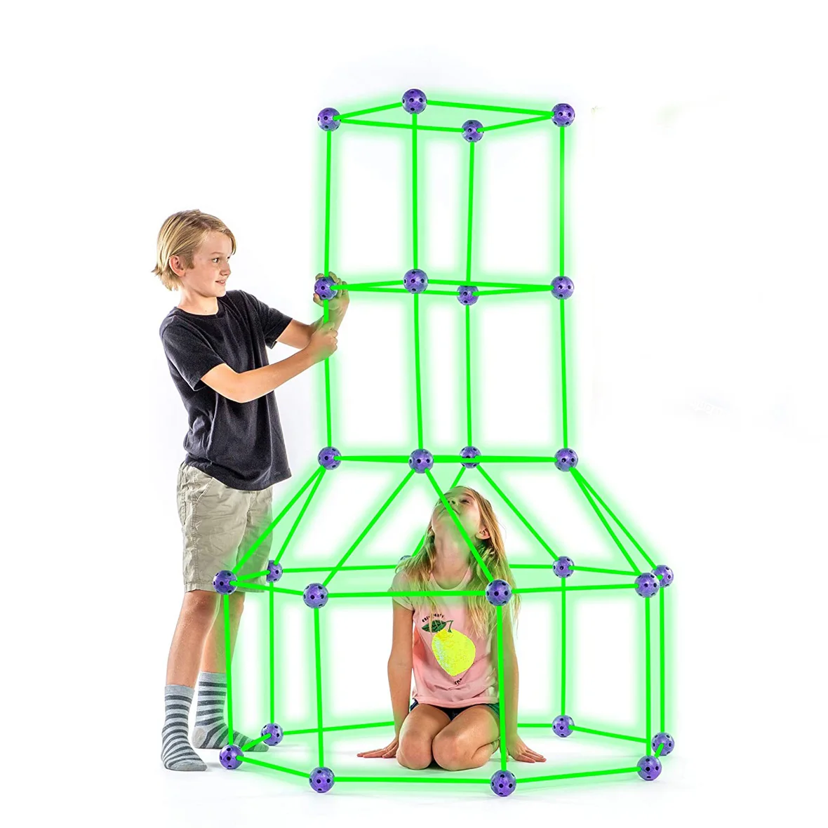 
DIY Tent Glow in The Dark Fort Building Kit-88pcs Building Fort Play Tent Playhouse Kids Magic Fort with Blanket 