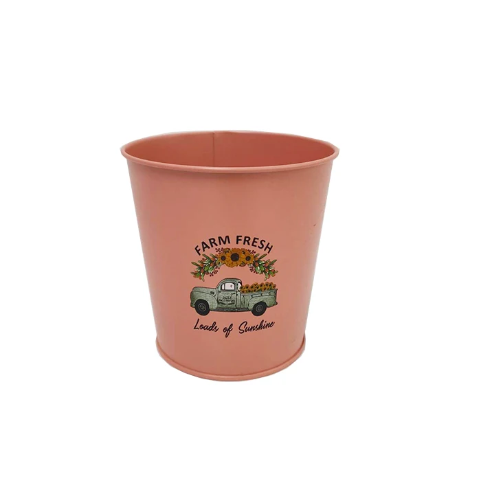 Custom logo farm fresh car small metal bucket sunflower flower pots