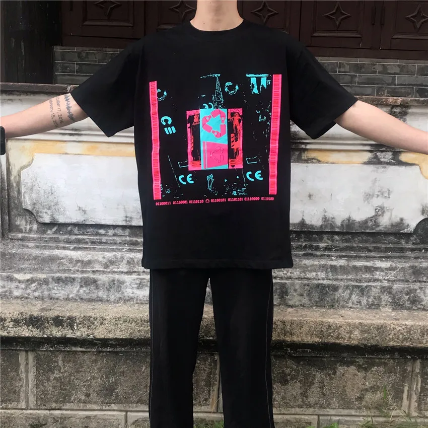 19AW CAVEMPT T-shirt Men Women Unisex SCOOTER C.E T-shirts Luminous Lemon Yellow Square Motorcycle Print Cavempt Tee