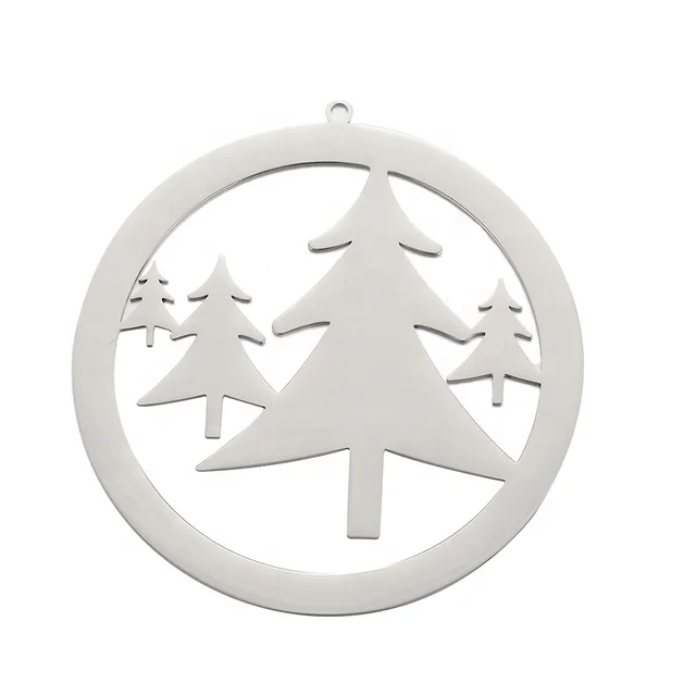 Yiwu Aceon Stainless Steel Multi Christmas Tree In Circle Hollow Cut Out DIY Personalized Laser Engrave Shinny New Year Ornament
