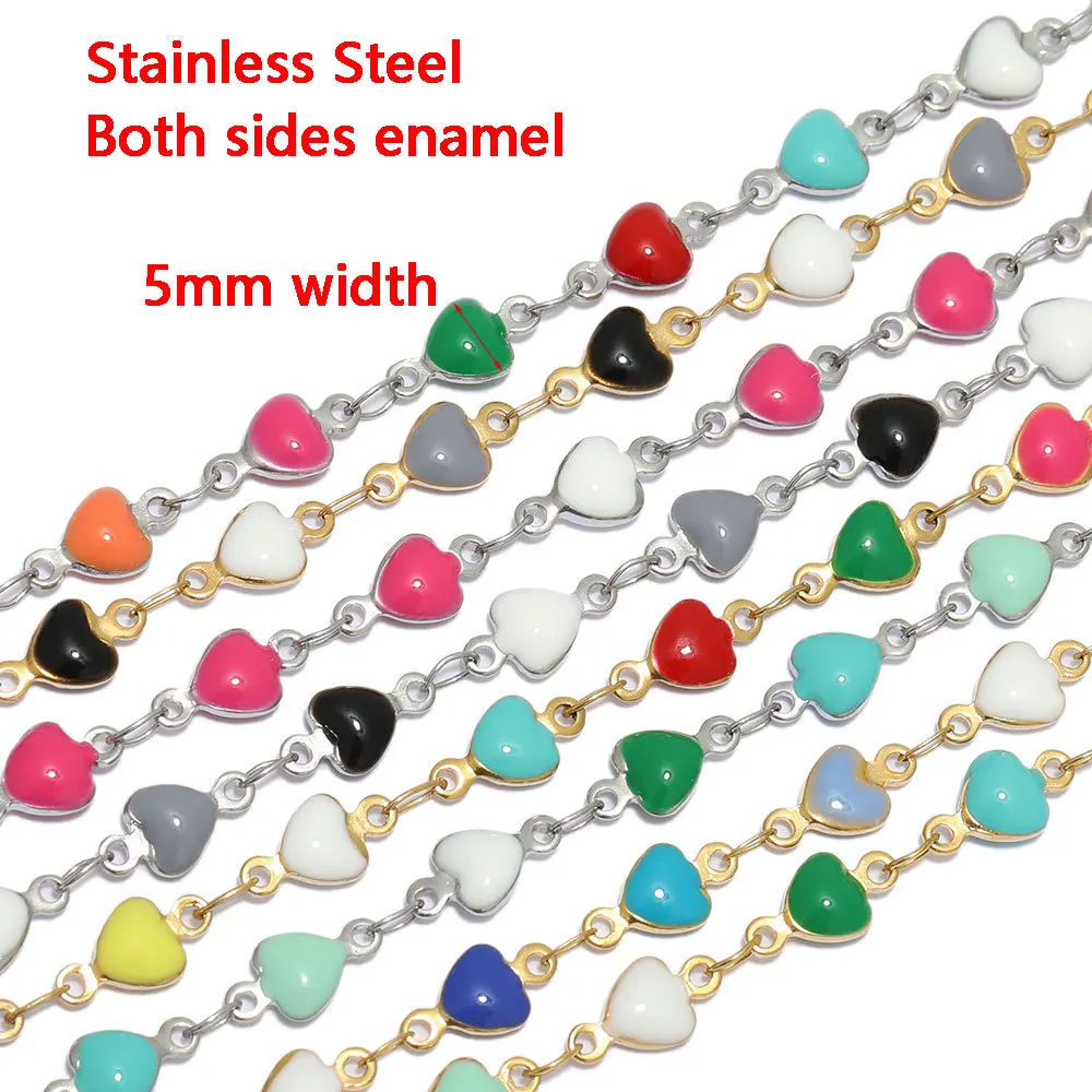 New Stainless Steel Non Tarnish Color Enamel Heart Drop Oil Both Side Chain for DIY Jewelry Necklace Bracelet Accessories