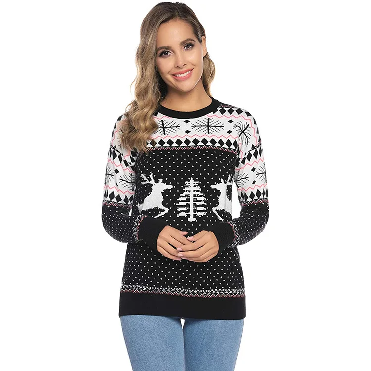 Custom High Quality Knitted Jacquard Ugly Christmas Sweater  Acrylic Couple Family Christmas Sweater