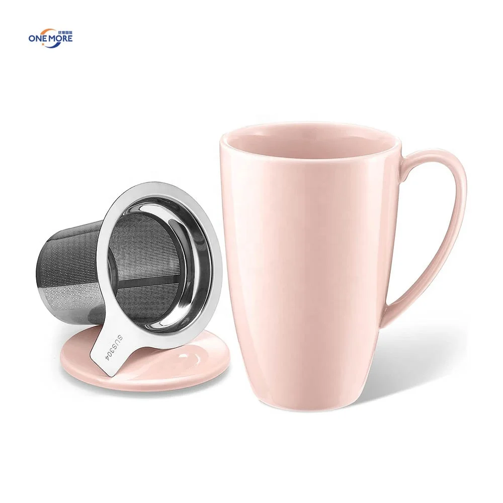 Factory Price Porcelain Drink Cup with Handle 450ml Ceramic Tea Coffee Mug Espresso Cup with Infuser and Lid