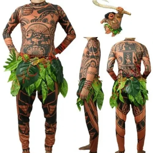 Moana Maui Tattoo T Shirt+Pants Halloween Adult Mens Kid Cosplay Costume Funny Halloween Outfit