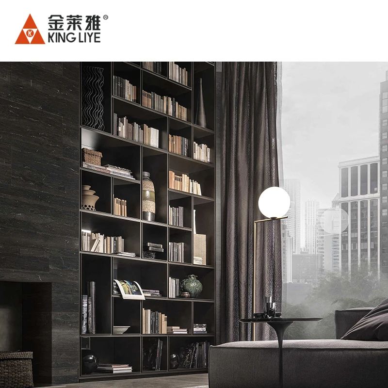 Wall-mounted Book Shelf Top Quality Custom Italian Contemporary Light Luxury Modern Aluminum Bokcase Storage