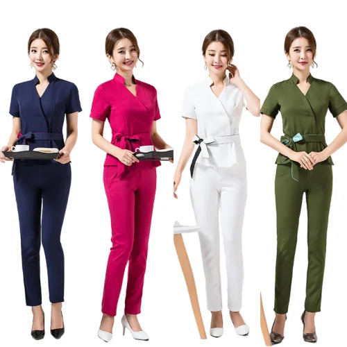 2pcs short sleeves beauty salon spa tunic career dresses uniform spa thai massage beauty uniform