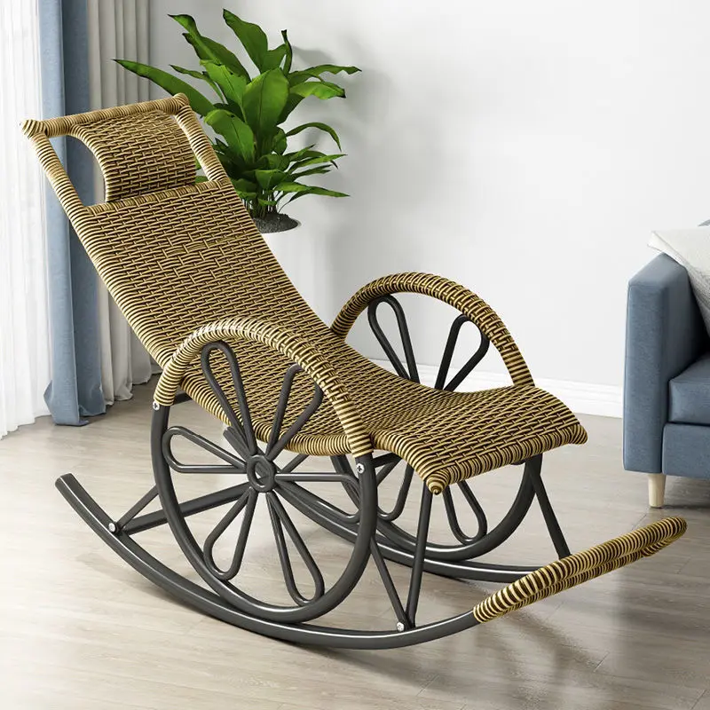 Home furniture light luxury woven rattan garden leisure chair pastoral rocking chair wicker rocking chair