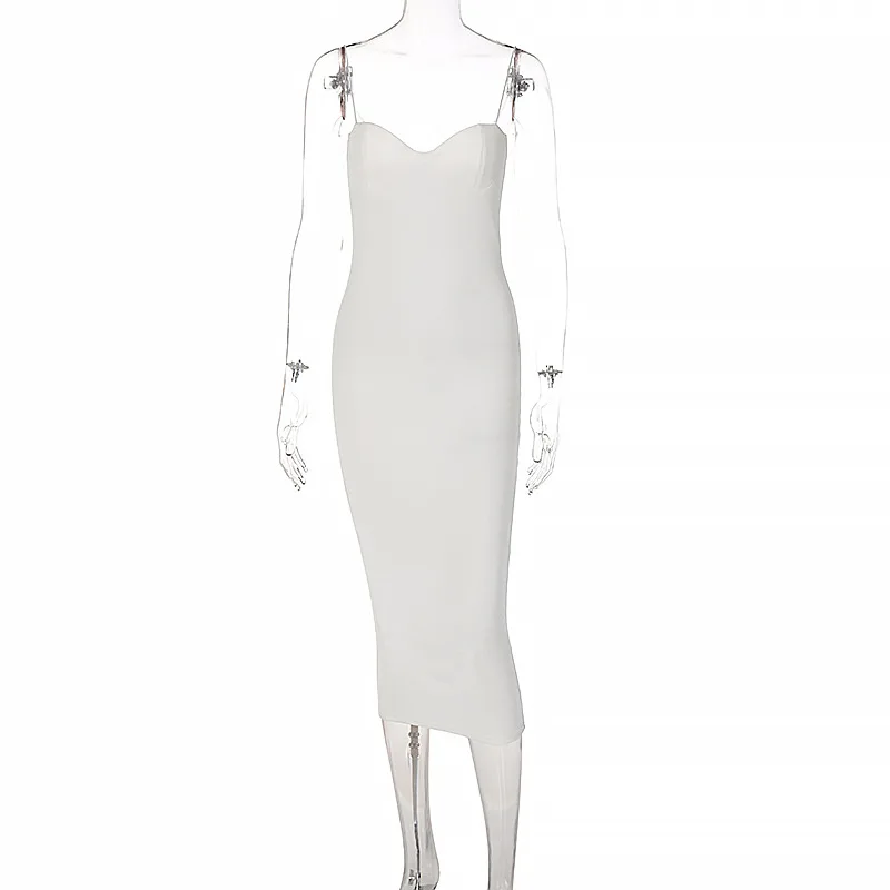 KL7448 летние однотонные Сексуальные облегающие Клубные платья-миди на бретелях с V-образным вырезом и открытой спиной для женщин