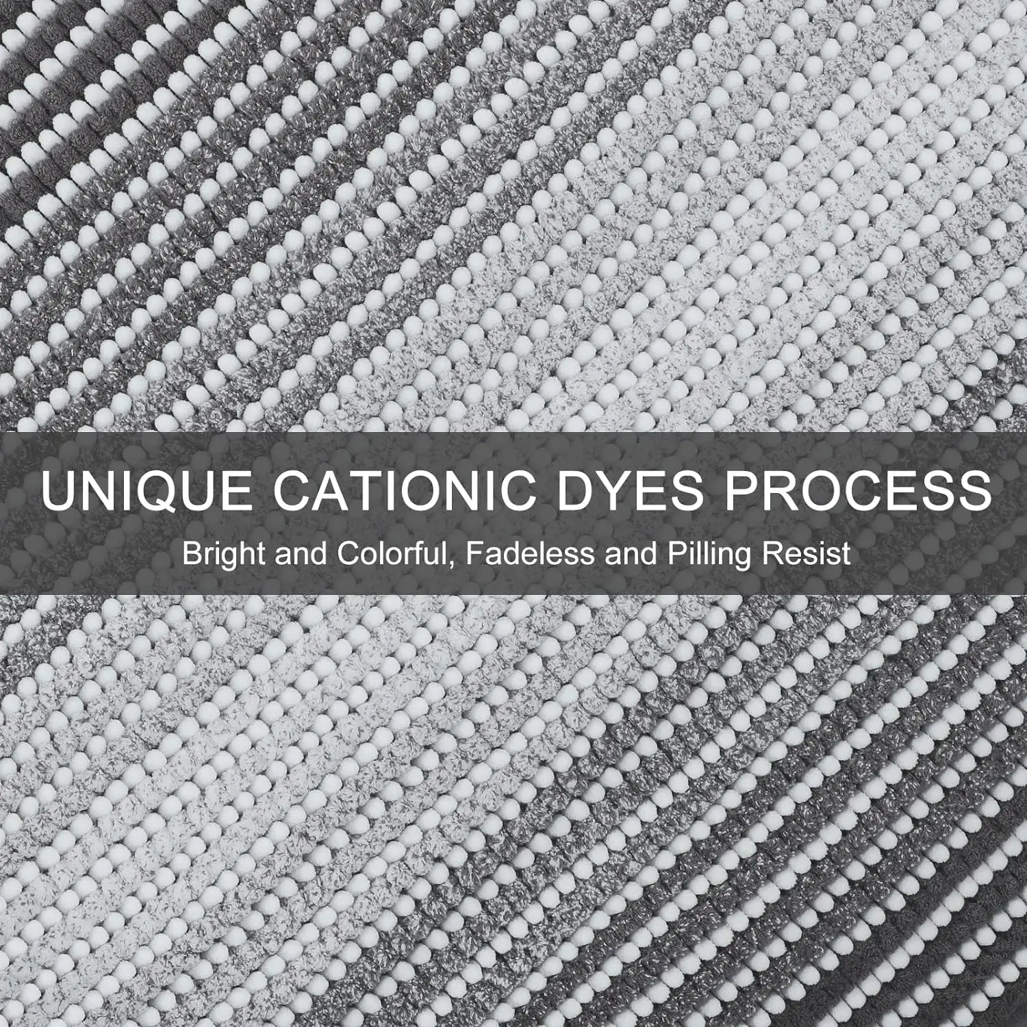 Cationic Chenille Bath Mats Sustainable Bath Rug Non Slip Backing Striped Mat For Bathroom Unique Cationic Dyes Process