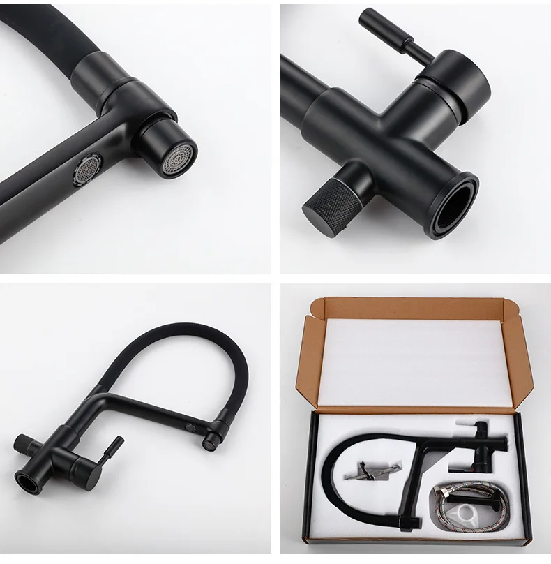 YLK0079 Black pinaintg  brass 3  way filtered drinking mixer tap pull out chrome plated water purifier kitchen faucet