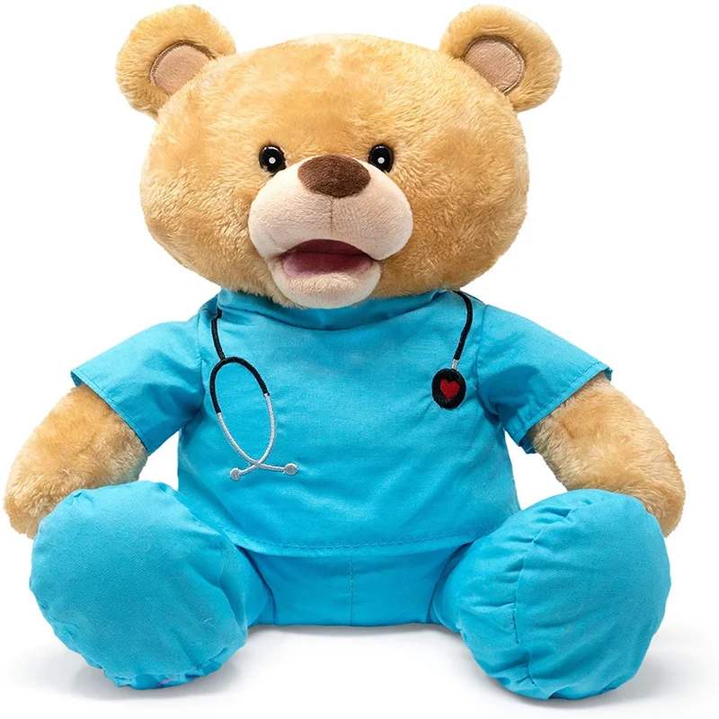 Customized doctor teddy bear animated stuffed animal with uniform kids promotional doctor stuffed bear plush toy