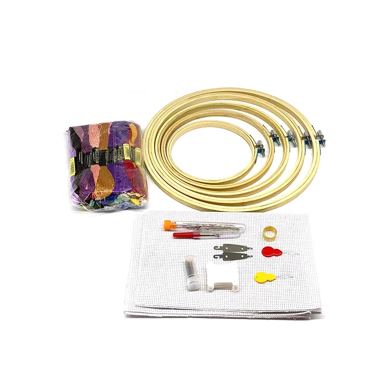Factory price wholesale gift box embroidery kit set  Cross stitch diy embroidery kit with bamboo hoops