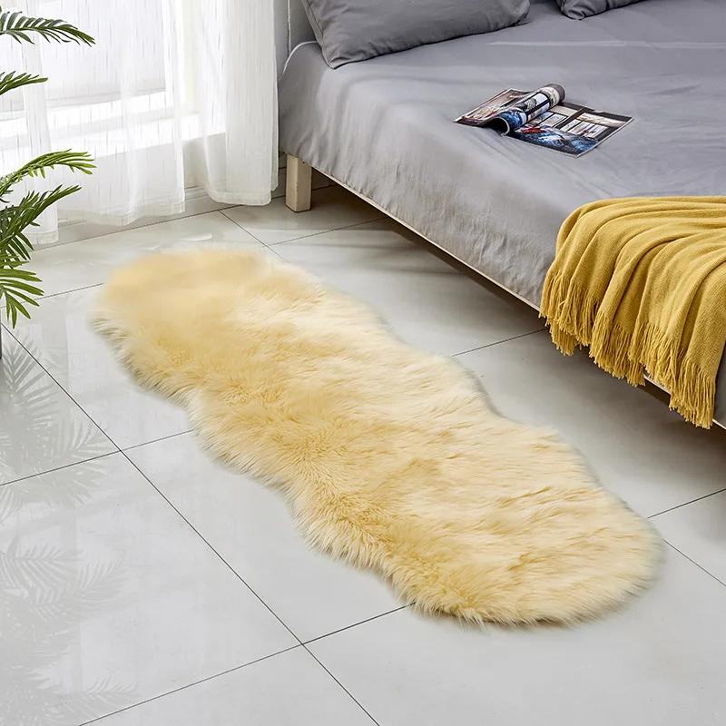 Round White Soft Sheepskin Fluffy Bay Window Sofa Moden Area Rugs Faux Fur Plush Wool Carpet for Bedroom Bedside Floor Mat
