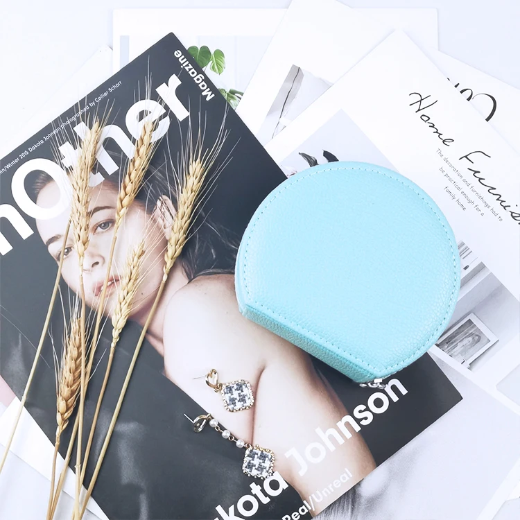 
promotion jewelry gift box custom Logo Travel Mirror Jewelry Box Zipper Leather Ring Jewelry Box 