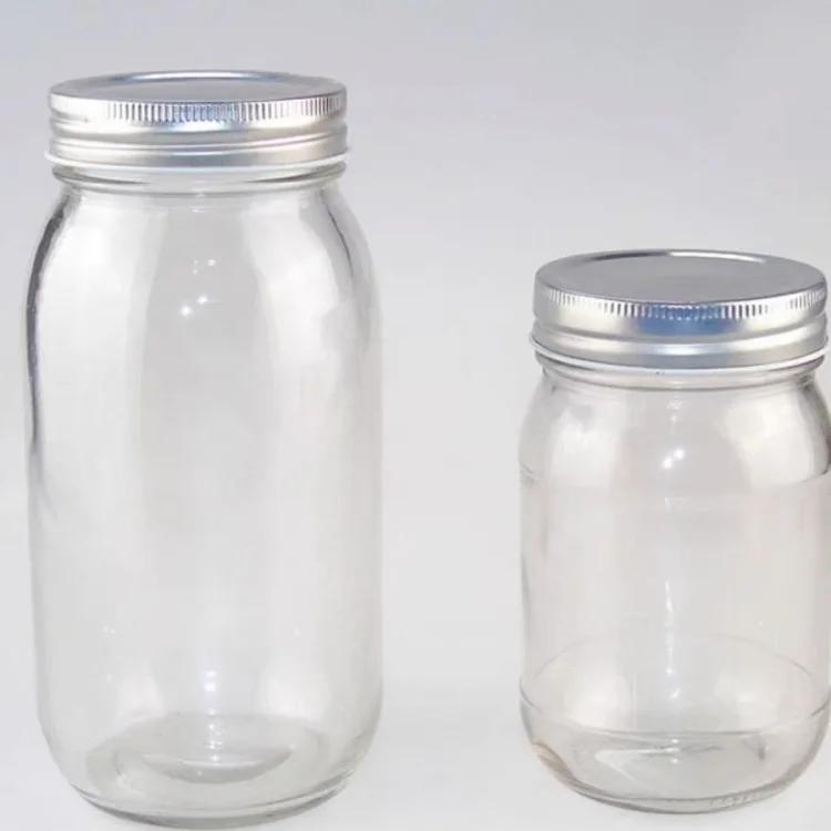 Choice 32 oz. Quart Wide Mouth Embossed Glass Canning / Mason Jar with Silver Metal Lid and Band