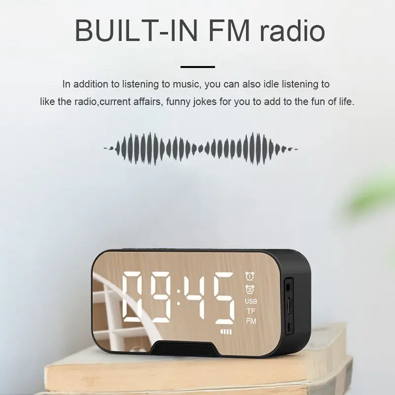 Q5 Мини светодиодный зеркальный Bt динамик Aux TF FM радио двойной будильник цифровые настольные часы Портативный перезаряжаемый