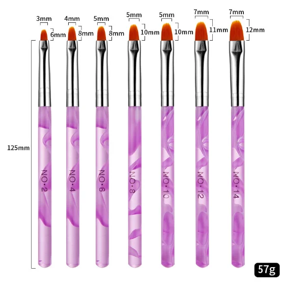 Purple Sea Wave Handle 7pcs/Set Nail Glue Brush UV Nail Brush Nail Polish Brush