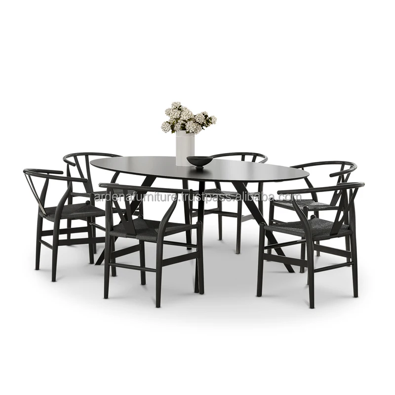 Elegant Contemporary Oak Dining Table Set Modern Wooden Oval Design 6 Comfortable Chairs Natural Color Restaurant Furniture