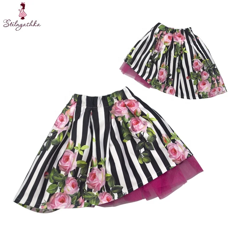 Stilnyashka 1425-72 Wholesale Rose Print Black girls skirts,White Stripes kids clothing wholesale,Mini Sexy skirts for girls