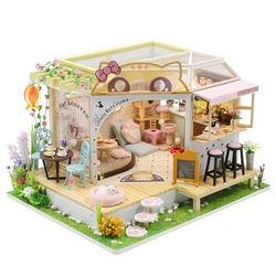 DIY Miniature Doll House Flower Cat Coffee Garden