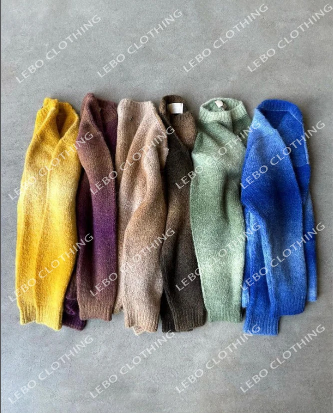 Factory wholesale oem&odm custom logo men multicolor space dyed gradient furry mohair knit sweater