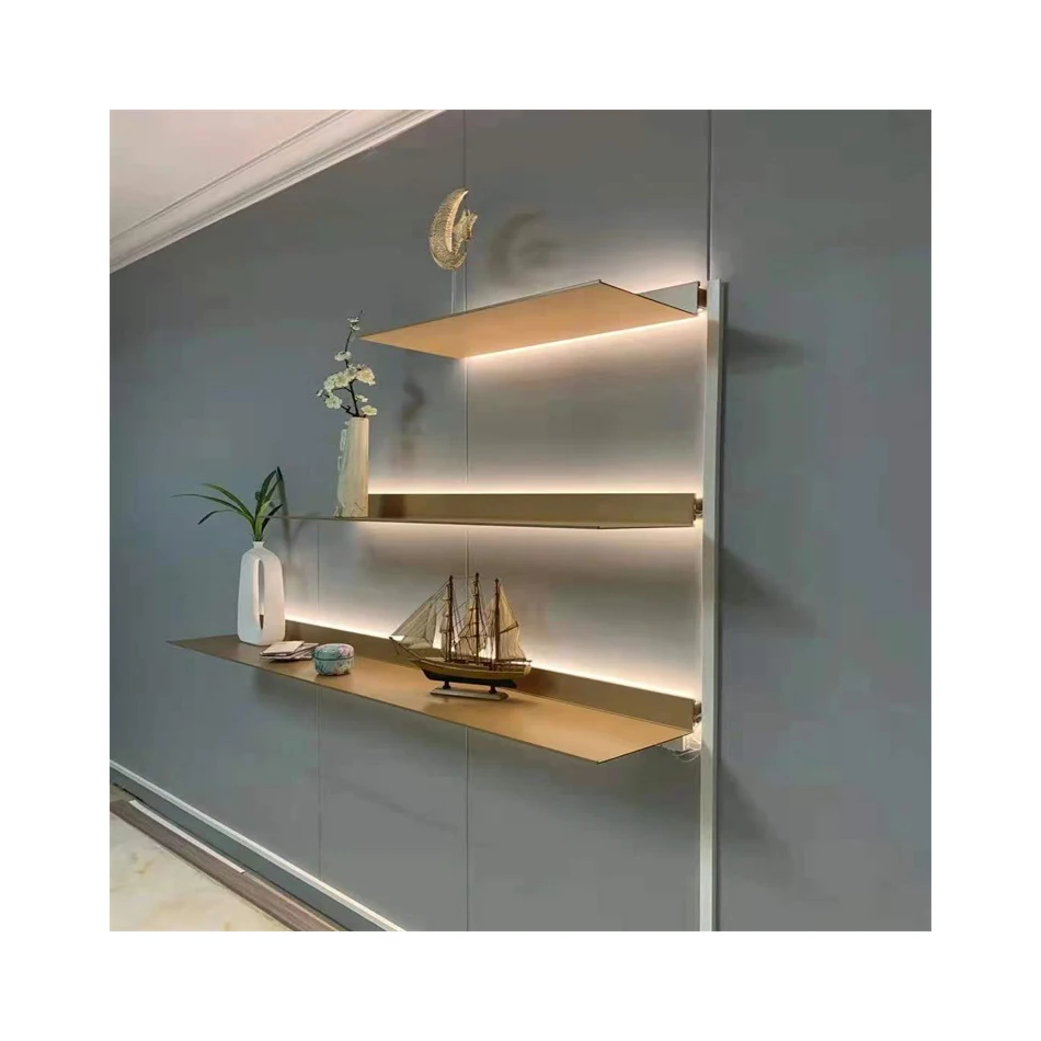 customization Minimalist furniture aluminum products wall hanging display stand with lamp