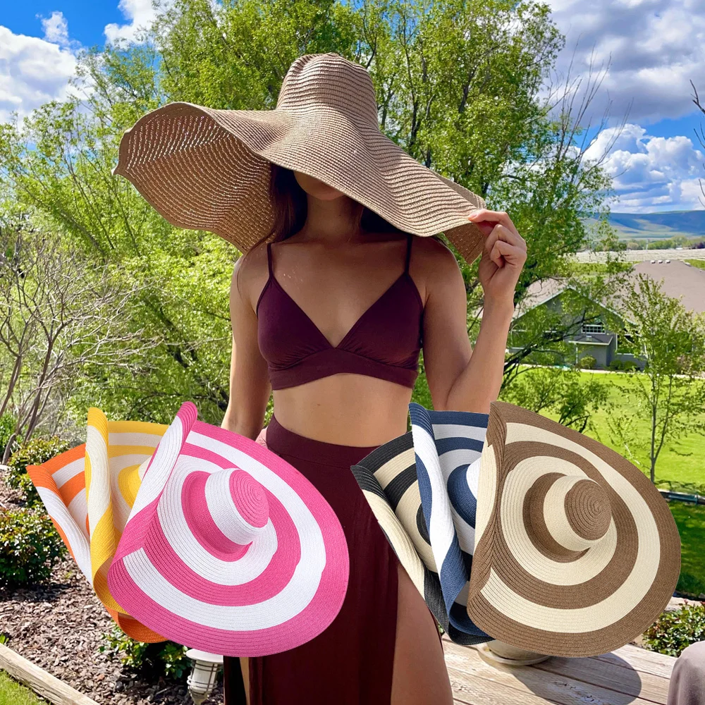 JAKIJAYI Casual Oversized Brim Sunshade Straw Hat Fashion Wild Dome Holiday Beach Straw Hat Summer Foldable Straw Hat