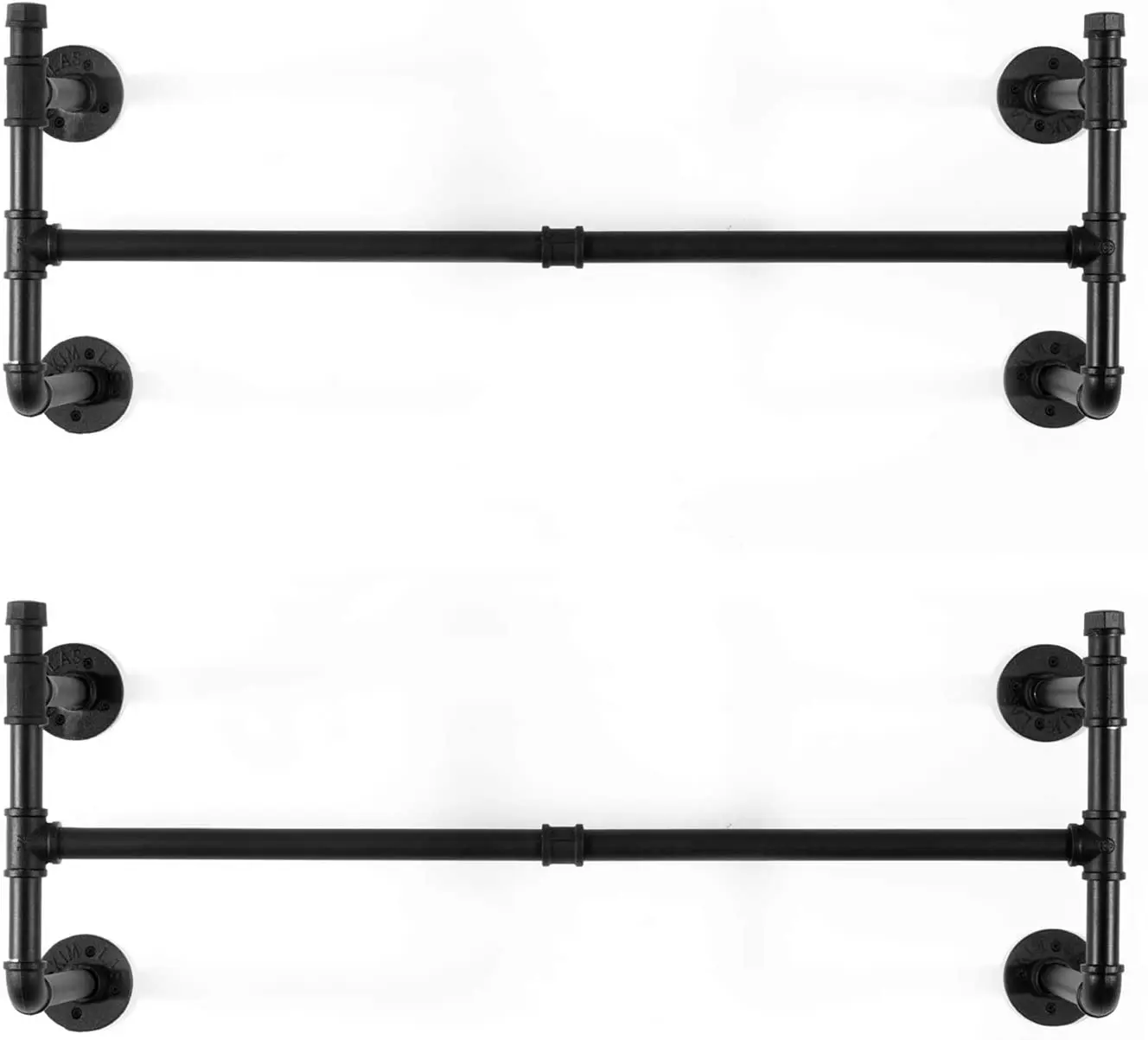 Wall Mounted Industrial Pipe Clothes Rack, Heavy Duty Black cast Iron Garment Rack Bar, Hanging Rod for Closet Storage