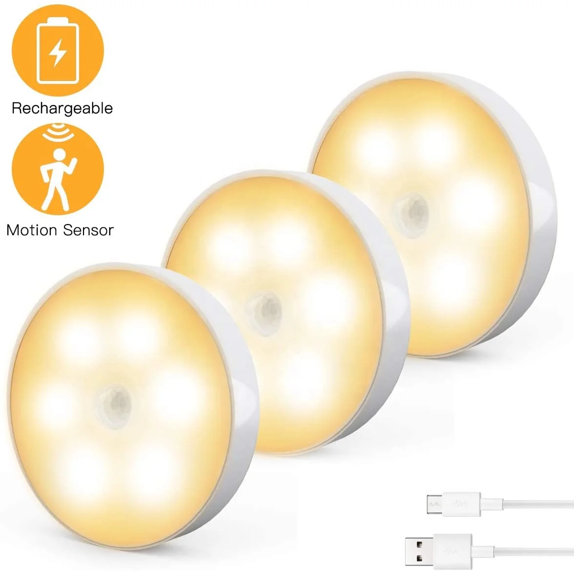 Amazon Hot Sell USB Rechargeable Cabinet Light LED Motion Sensor Light for Cabinet