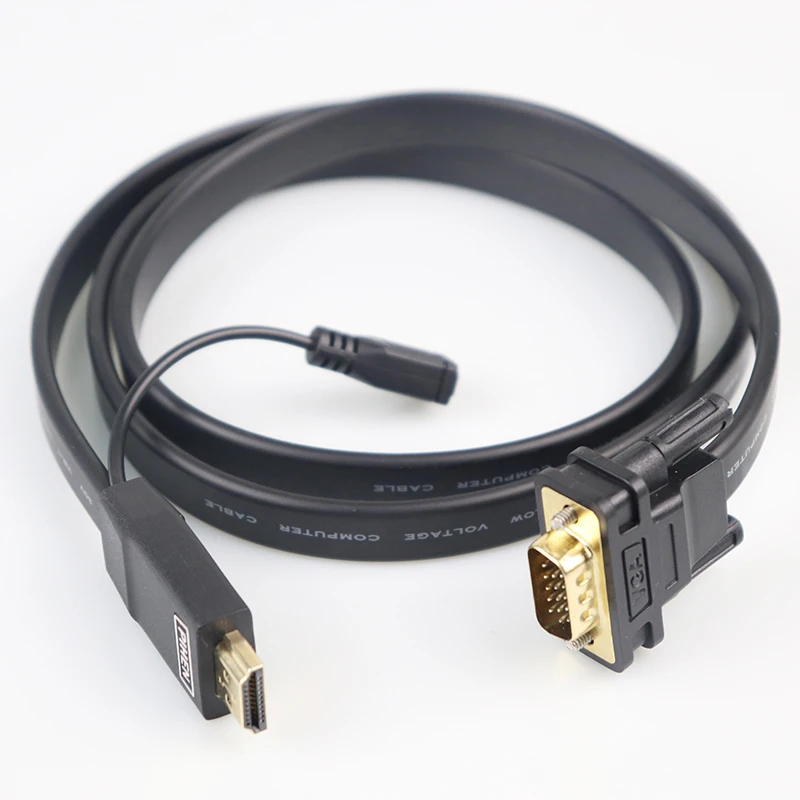 Прямая продажа с фабрики OEM HDMI к VGA плоский кабель 1080p Адаптер штыревой HDMI на VGA 15 Pin типа «папа» конвертер Кабель