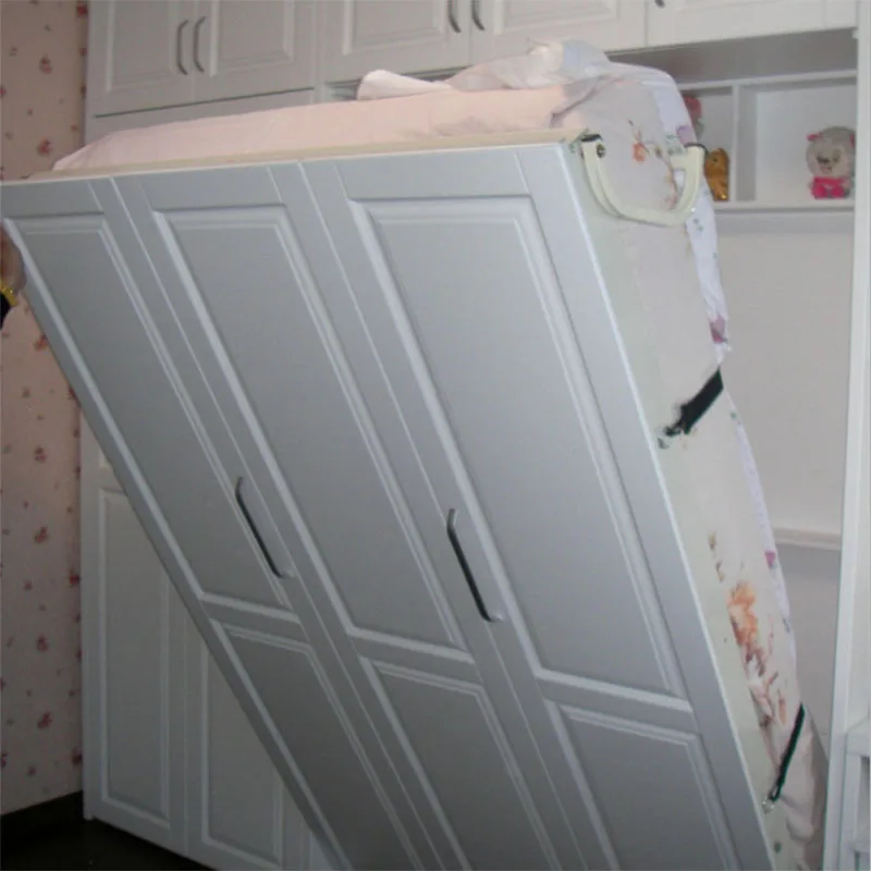 Home smart furniture specific use saving space wall folding bed solid wood murphy bed with storage and bookcase