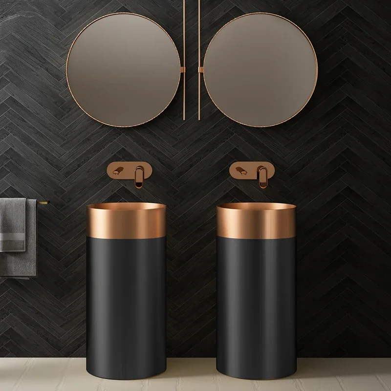 Stainless steel column basin cylindrical dual color integrated floor mounted washbasin