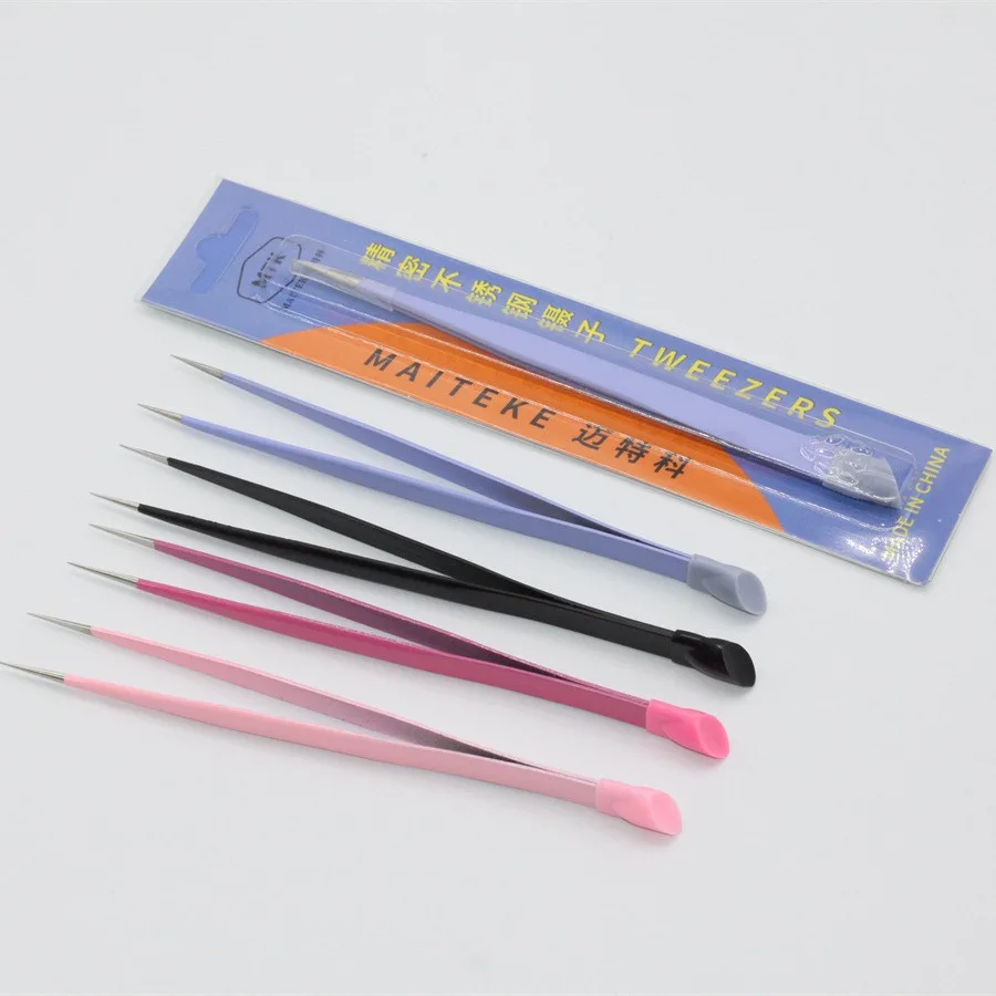 Double Pressing Head Silicone Rhinestones Pick up Manicure Tools Eyelash Extension Nail Art Tweezers Set Nail Tweezers