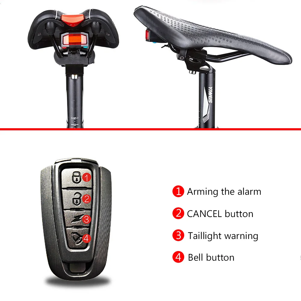Light bicycle  Mountain Bike LED COB Taillights Lights USB Cable Rechargeable Anti-Theft Alarm Warning with Electric Bell