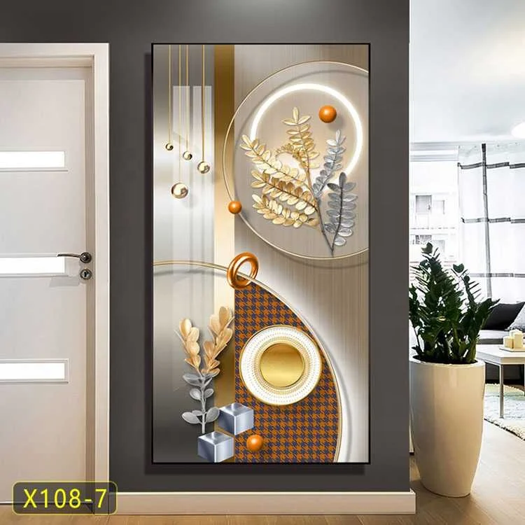 Still life aluminum famed home decorative bedroom wall hanging painting decor movable rectangle gold wall art painting