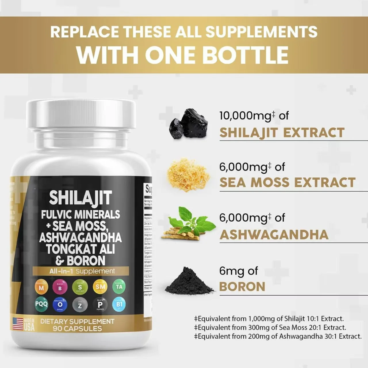High Quality OEM/ODM Private Label Factory Supply 8 in 1 Shilajit Capsules With Sea Moss Ashwagandha Tongkat Ali Boron Magnesium