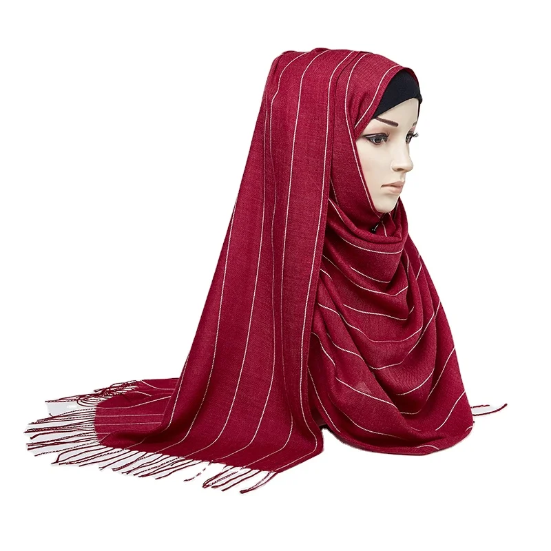 Autumn/winter hot selling Striped cotton and linen breathable thermal female headscarf Muslim Malaysia hijab