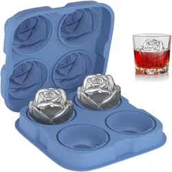 New Arrivals Food Grade 4 Cavities 3d Rose Shape silicone Ice cube Tray Silicone ice Cube tools Mold