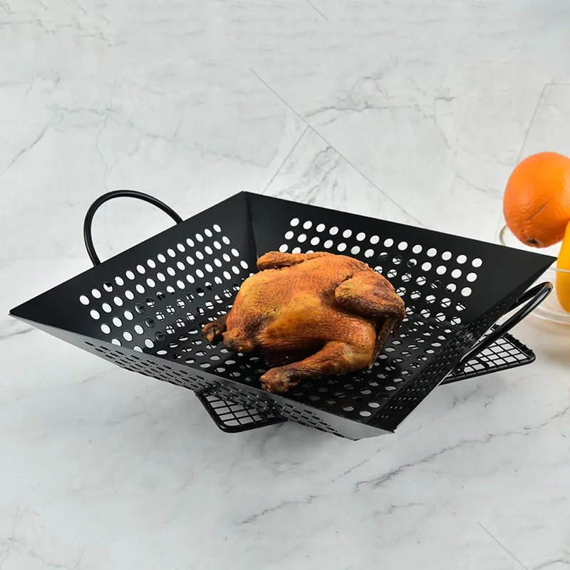 Amazon Hot Selling Stainless Steel Grill Basket Accessories BBQ Grill Basket For Non-Stick Grill Basket