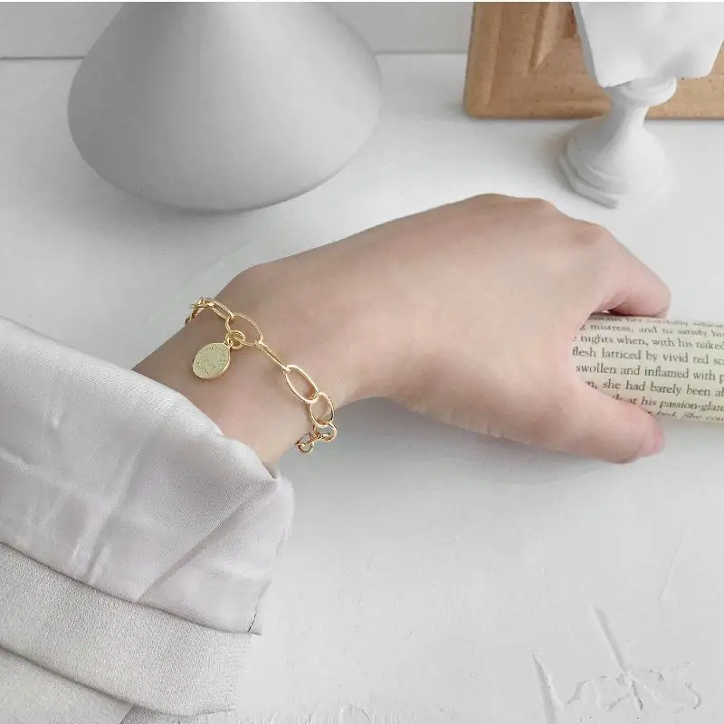 Korea S925 Sterling Silver Jewelry Bracelet geometric round brand chain bracelet