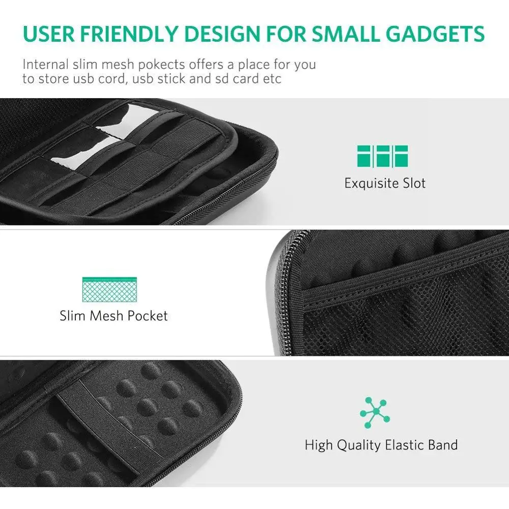 High quality hard shell shockproof portable USB cable external EVA hard drive storage case zipper tool case bag