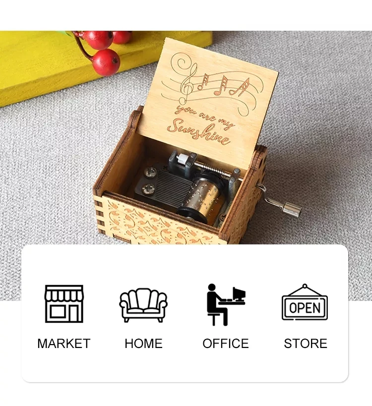2023 upgrade Hot Selling Wooden Music Box High Quality Hand-cranked Music Box Retro Portable Music Box Factory Wholesale