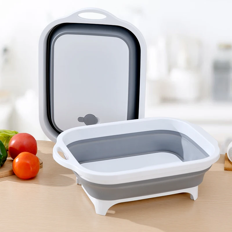 Multifunctional Foldable Plastic Cutting Board Fruit Vegetable Container Picnic Basket 2 In 1 Folding Plastic Chopping Board