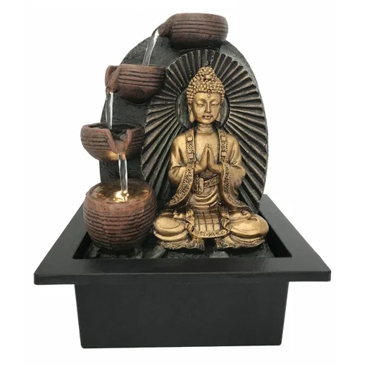 Feng shui Home Decor Waterfall Indoor Zen Meditation Tabletop Buddha Water Fountain With Led Crystal Ball